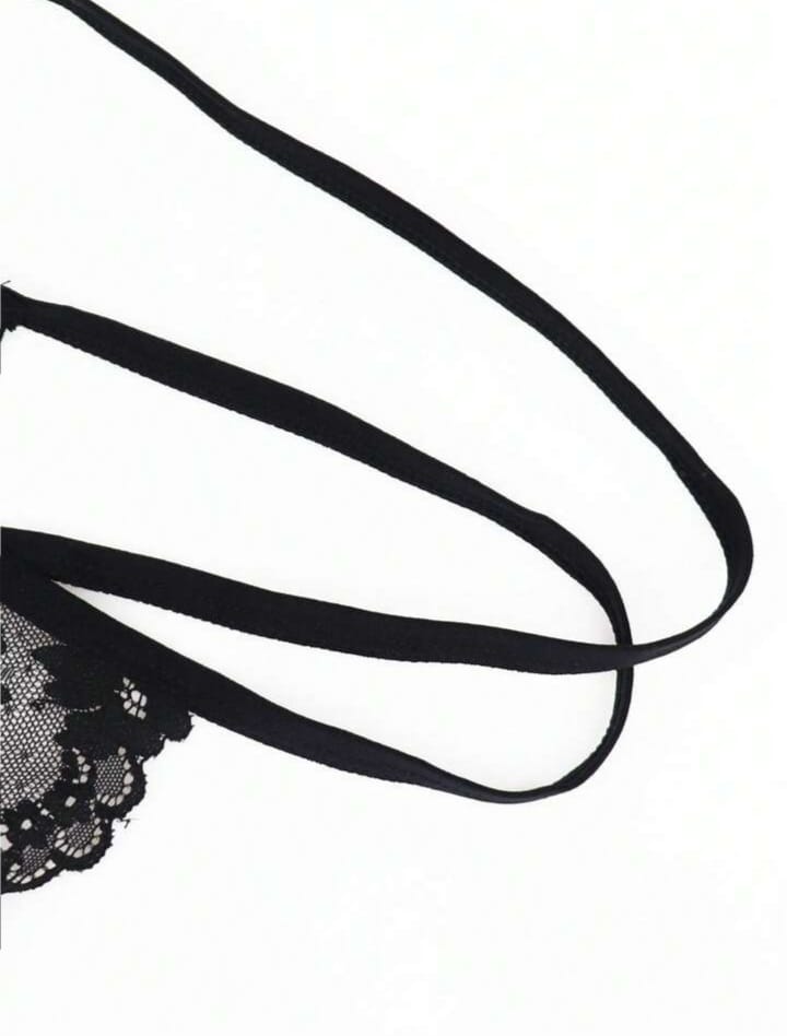 Fashionable Lace Trim Seamless Briefs For Men, Black, Waist Fit